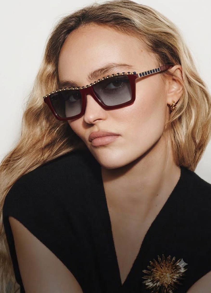 Chanel Women Rectangular Red Sunglasses
