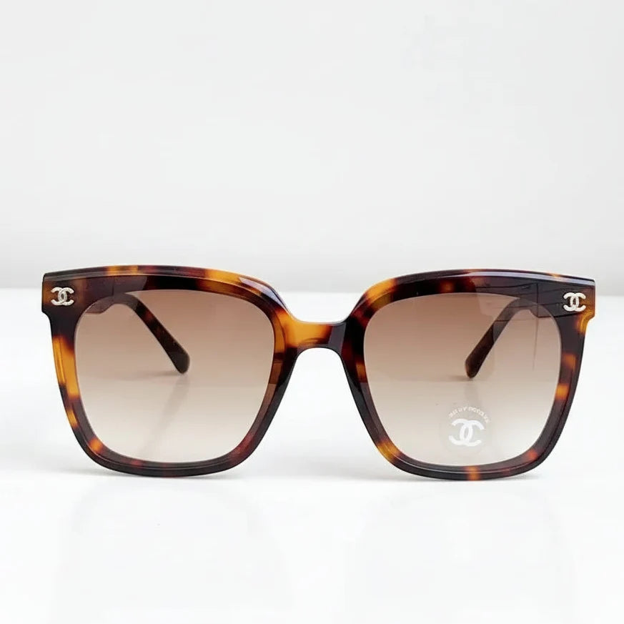 Chanel Women Classic Square Acetate with Rhinestone CHANEL Logo Brown Sunglasses