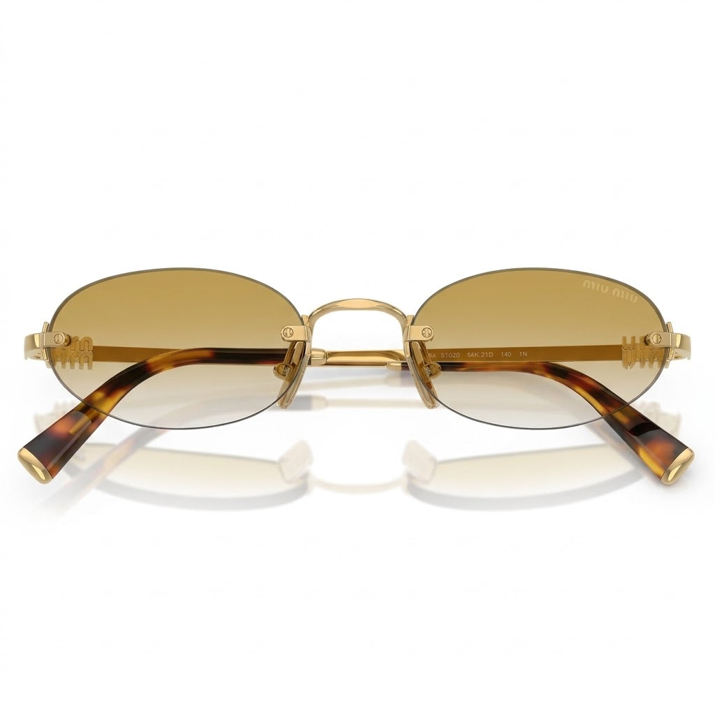 Miu Miu Women's MU A54S Rimless Oval Sunglasses – Gold / Clear Gradient Brown