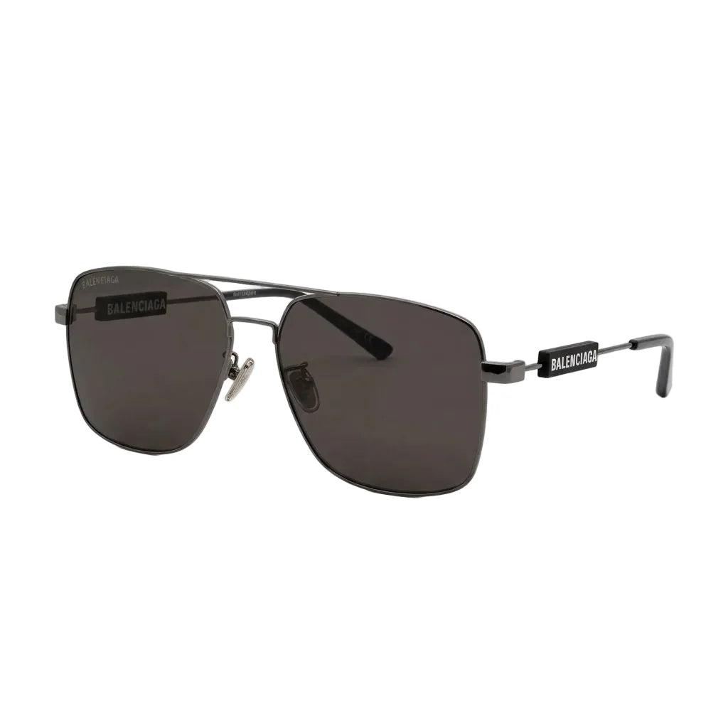 Balenciaga Men Tag BB0116SA Black / Grey Double-Bridge Square Aviator Sunglasses