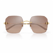 Cartier C De Motif Women Rimless Rectangle Gold Brown Sunglasses