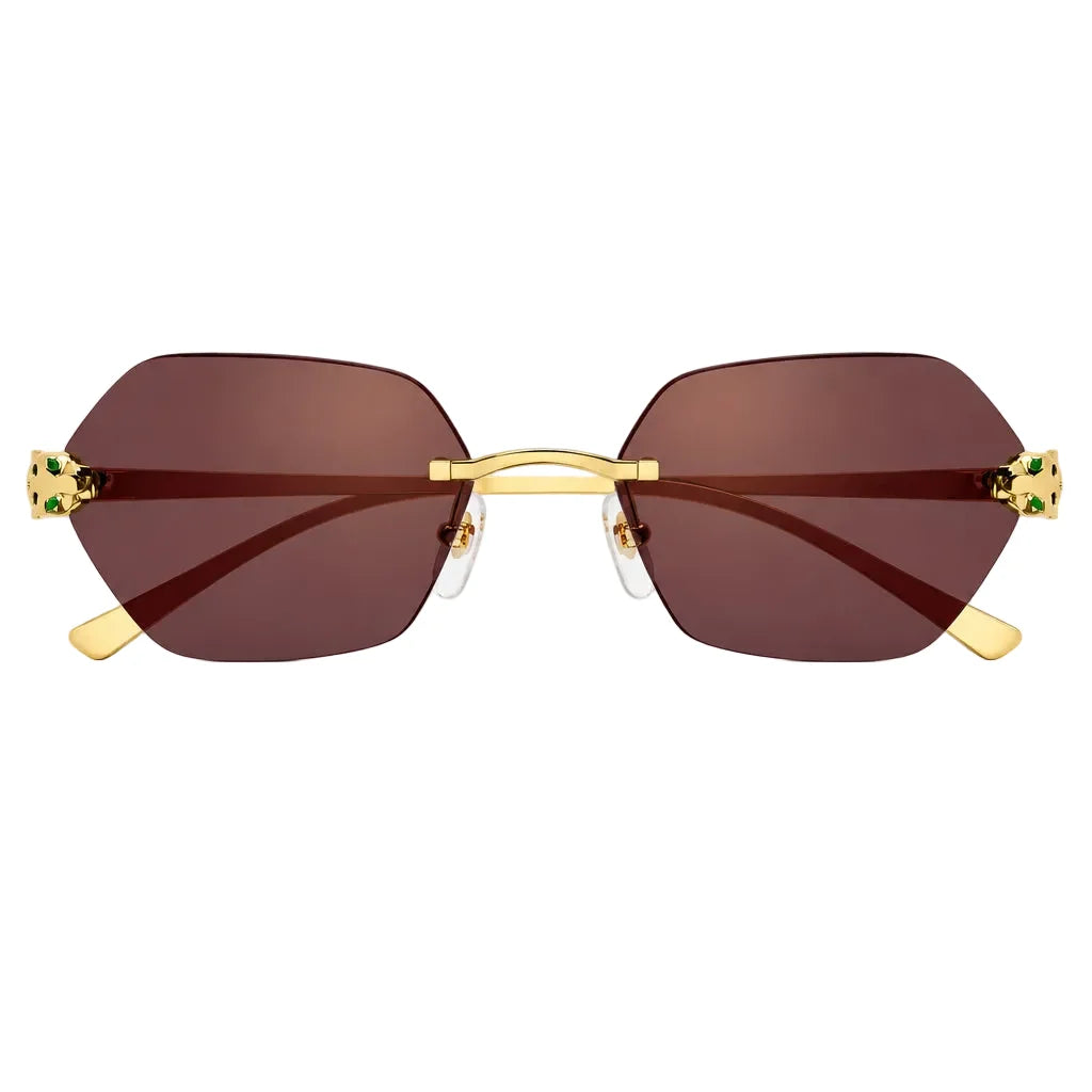 Cartier Panthère de C Women Rimless Hexagon-Frame Gold Tone Violet Sunglasses