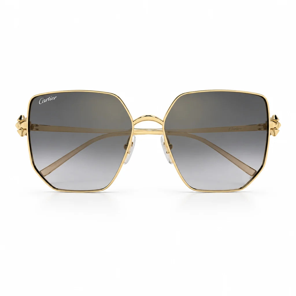 Cartier Clash de C Women Gold Finish Studded Temple Square Grey Sunglasses