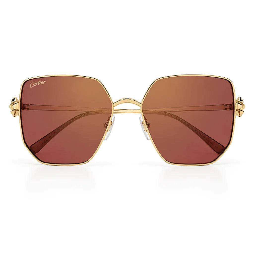 Cartier Clash de C Women Gold Finish Studded Temple Square Red-Orange Gradient Sunglasses