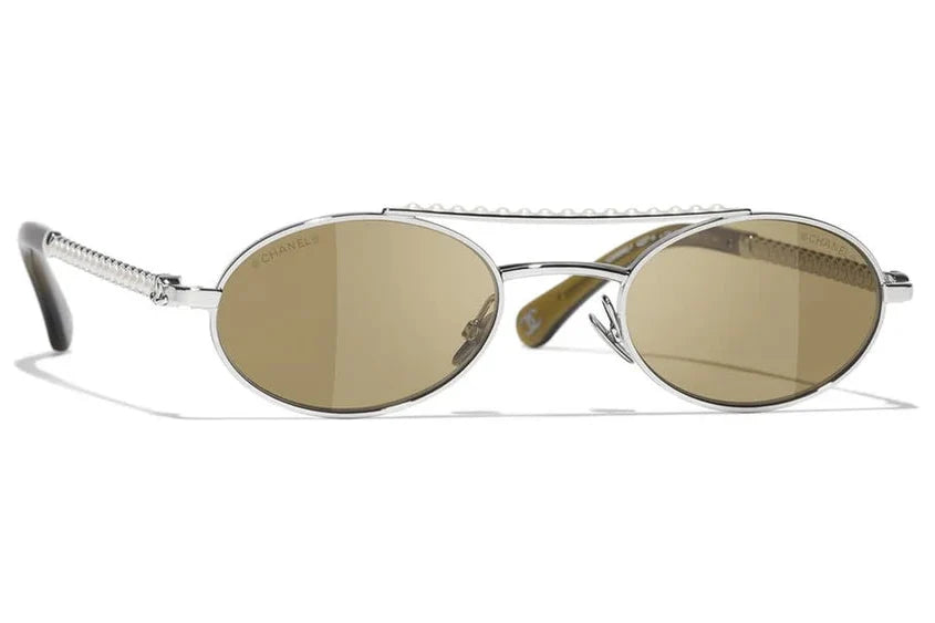 Chanel Oval Metal & Imitation Pearl Brown Sunglasses