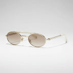 Chanel Oval Metal & Imitation Pearl Gold & Brown Gradient Sunglasses
