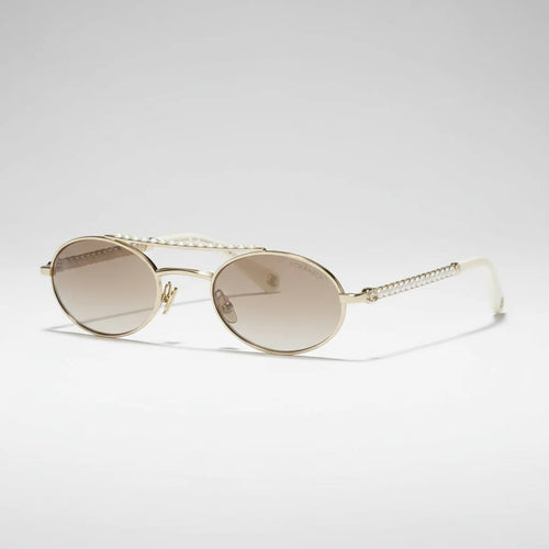 Chanel Oval Metal & Imitation Pearl Gold & Brown Gradient Sunglasses