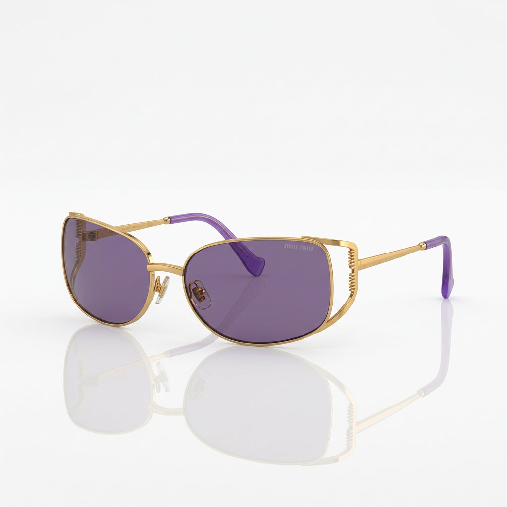 Miu Miu Women MU148AV Cut-Out Metal Gold Frame / Purple Tint Sunglasses