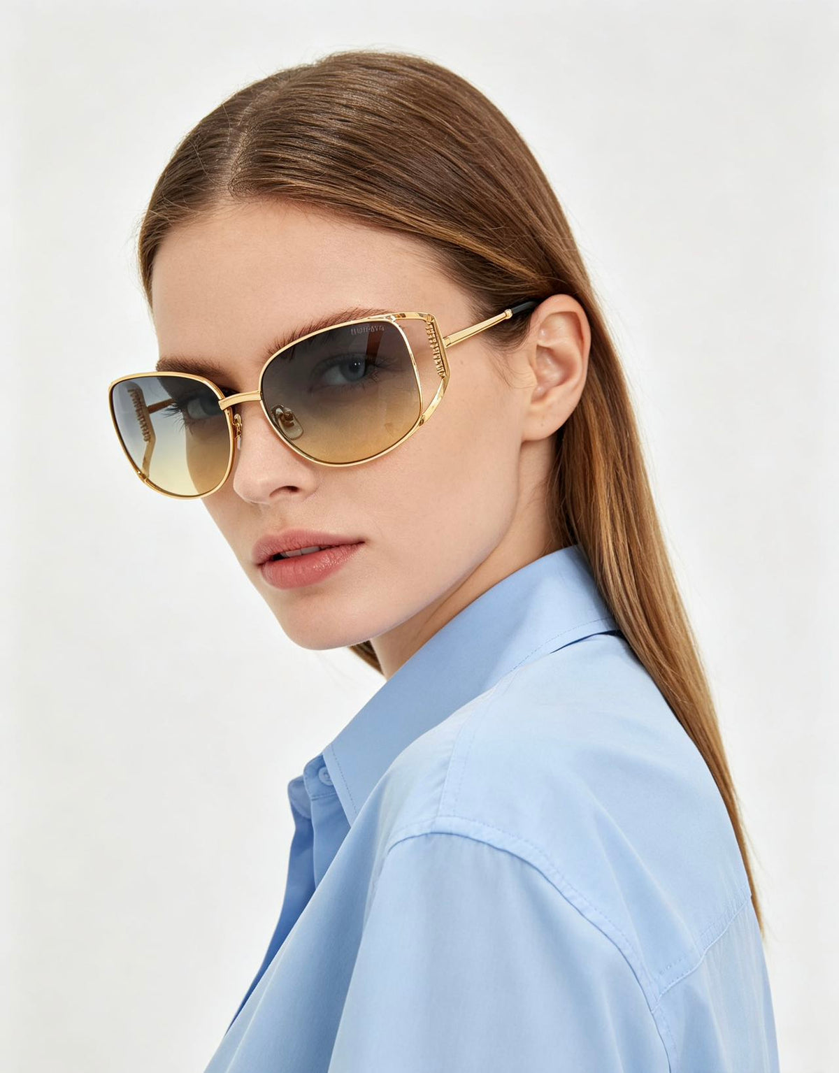 Miu Miu Women's MU148AV Cut-Out Metal Aviator Gold / Gradient Blue-Brown Sunglasses