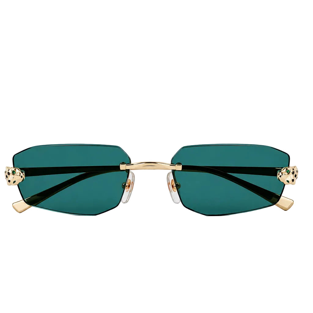 Cartier Panthère de Cartier Unisex Rimless Rectangular Gold / Green Sunglasses