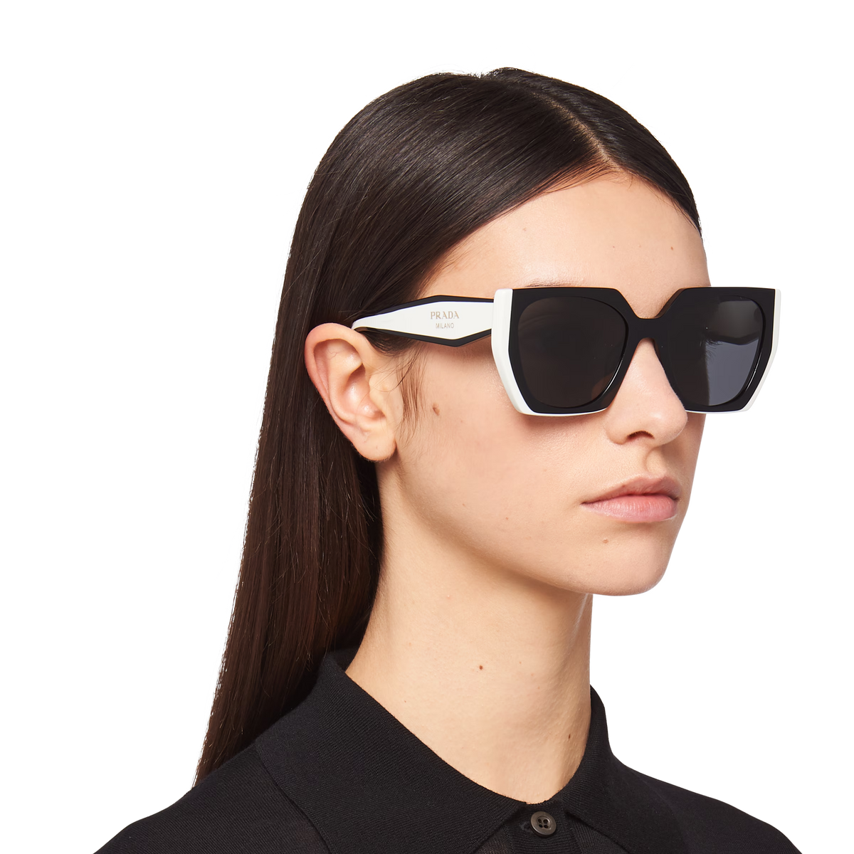 Prada Women Rectangular Frame Oil Black Sunglasses