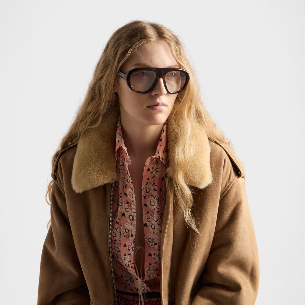 Prada Women Pilot Frame Sepia Brown Sunglasses