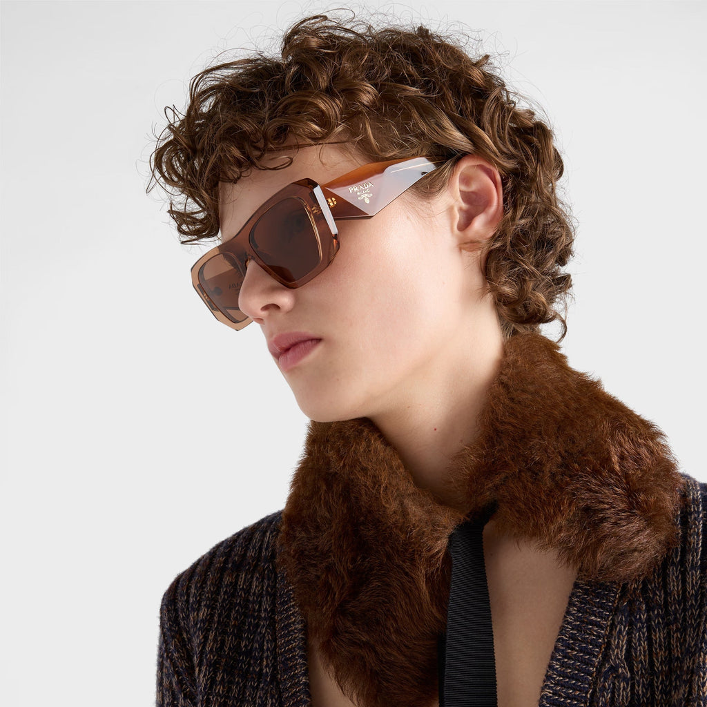 Prada Women Geometric Frame Brown Sunglasses
