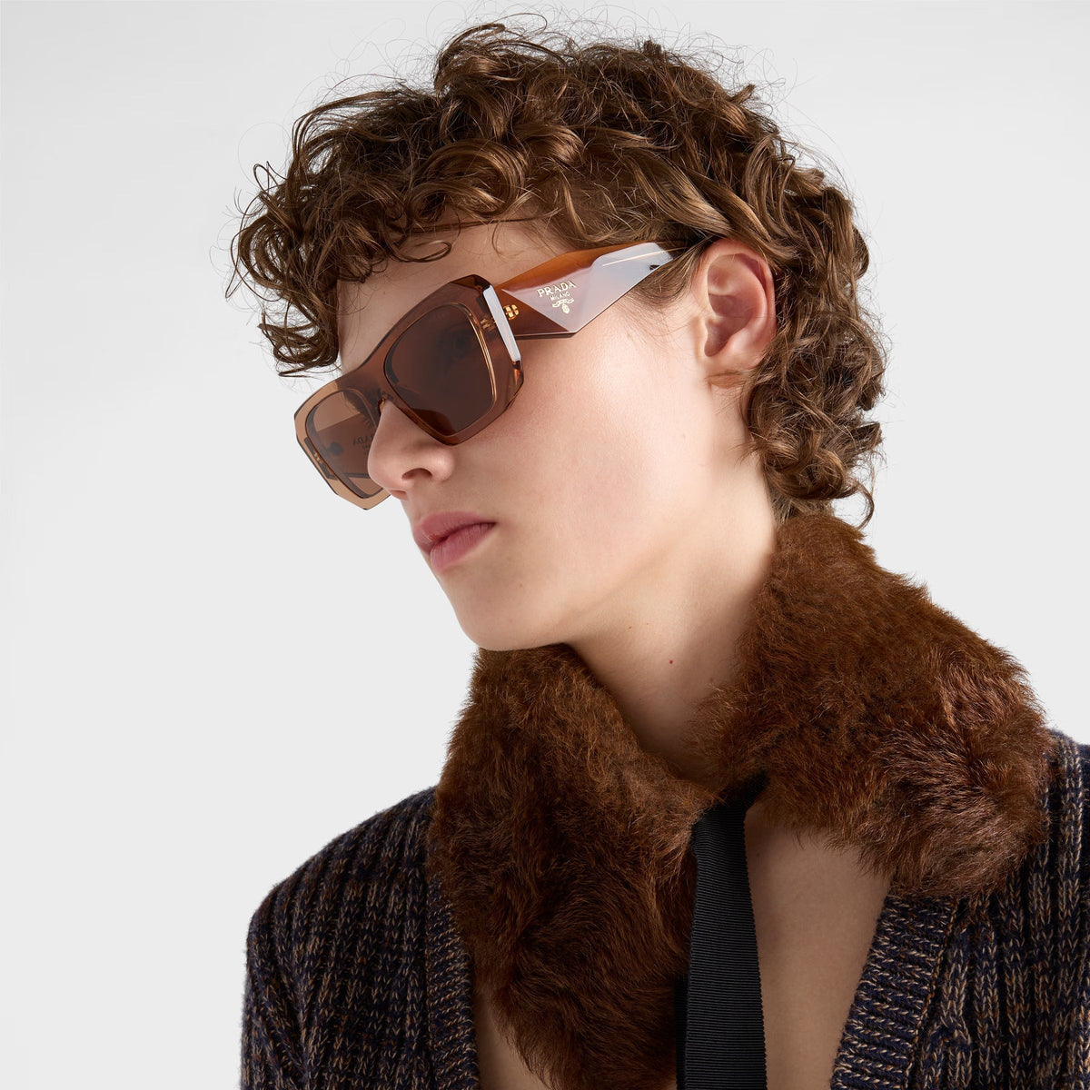 Prada Women Geometric Frame Brown Sunglasses