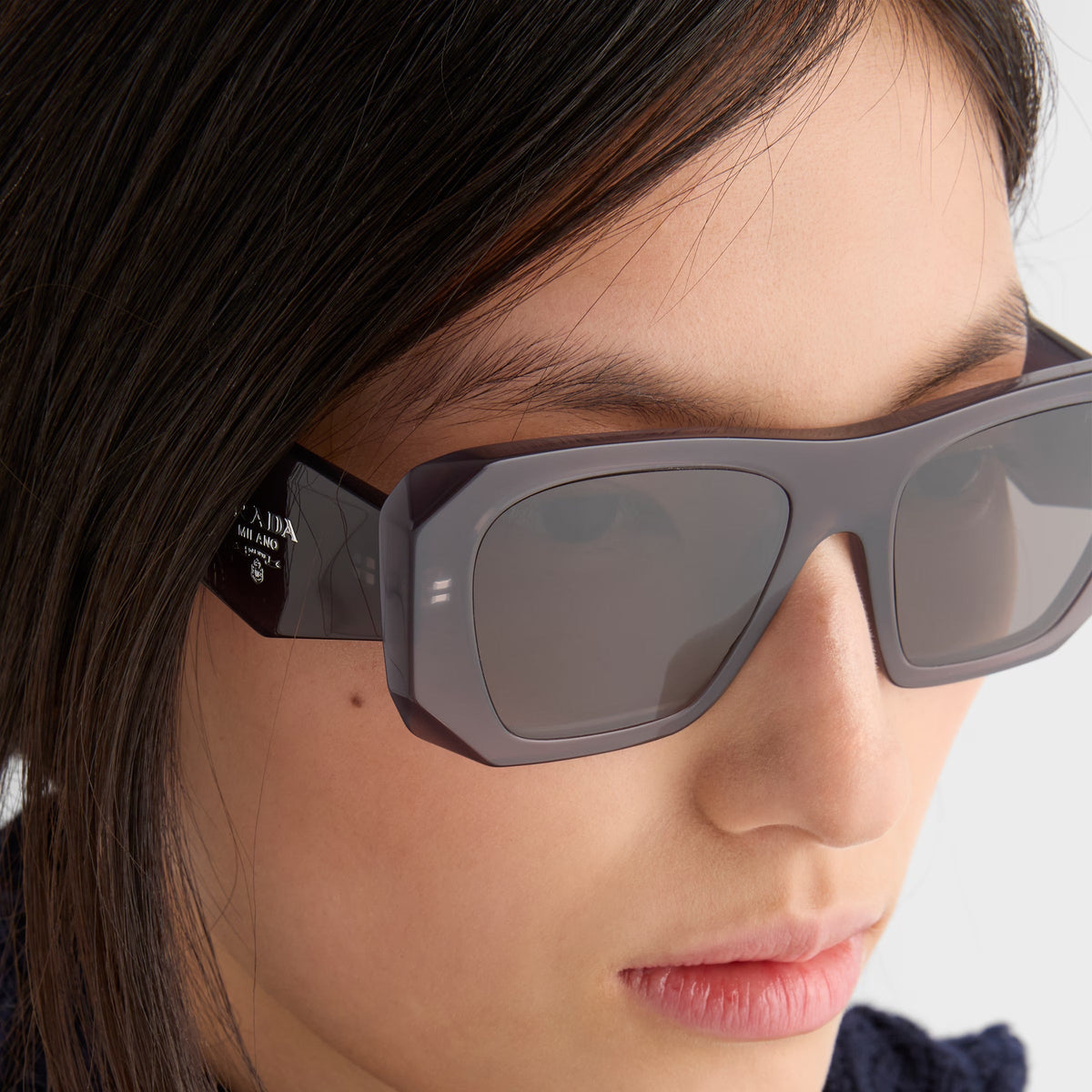 Prada Women Geometric Frame Dark Grey Sunglasses