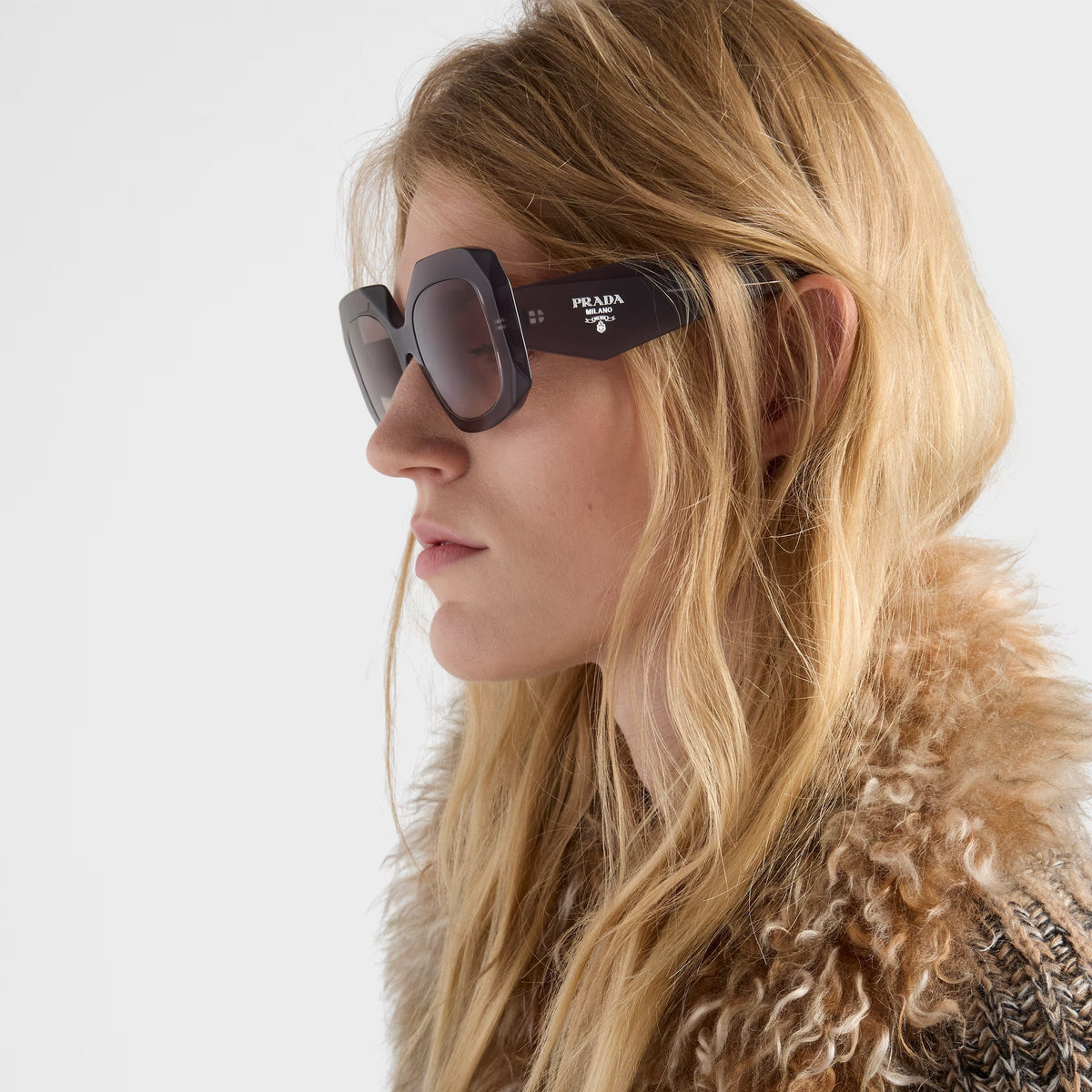 Prada Women Geometric Frame Grey Sunglasses