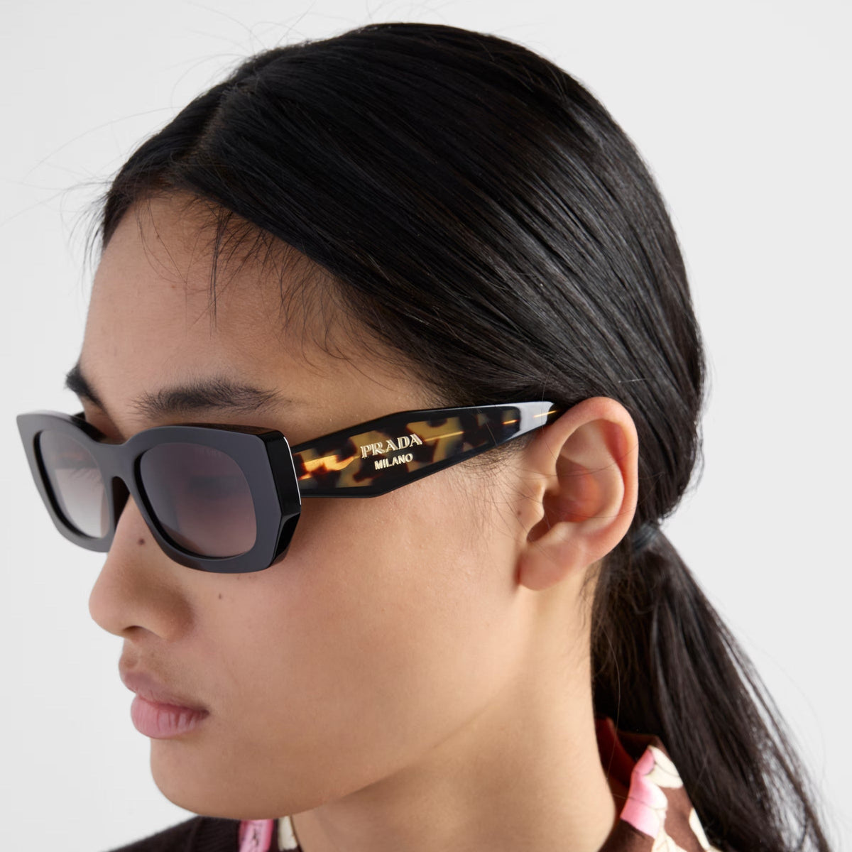 Prada Women Rectangular Frame Brown Tortoiseshell Sunglasses