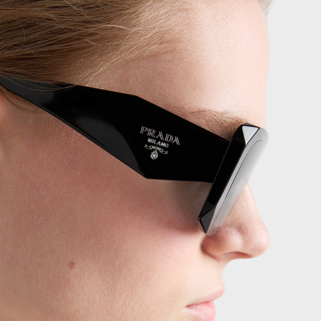 Prada Women Geometric Frame Shiny Black Sunglasses