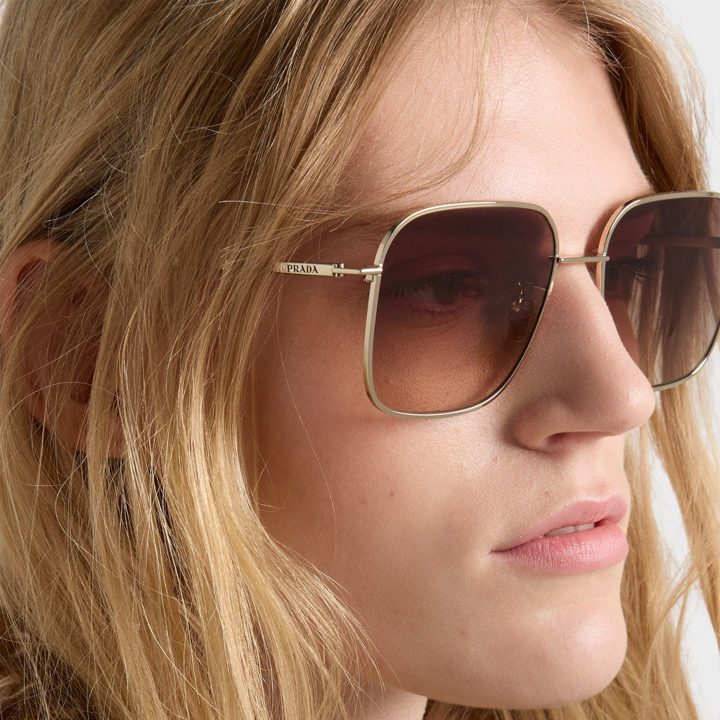 Prada Women Aviator Frame Gold Sunglasses