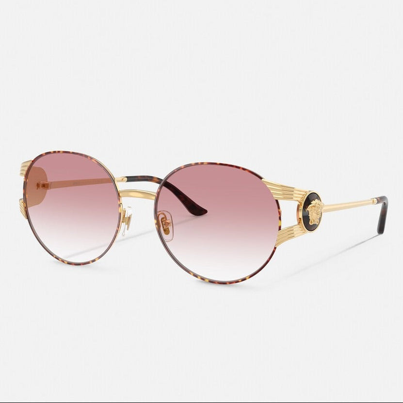 Versace Women Round Frame Shiny Gold Sunglasses