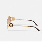 Versace Women Round Frame Shiny Gold Sunglasses