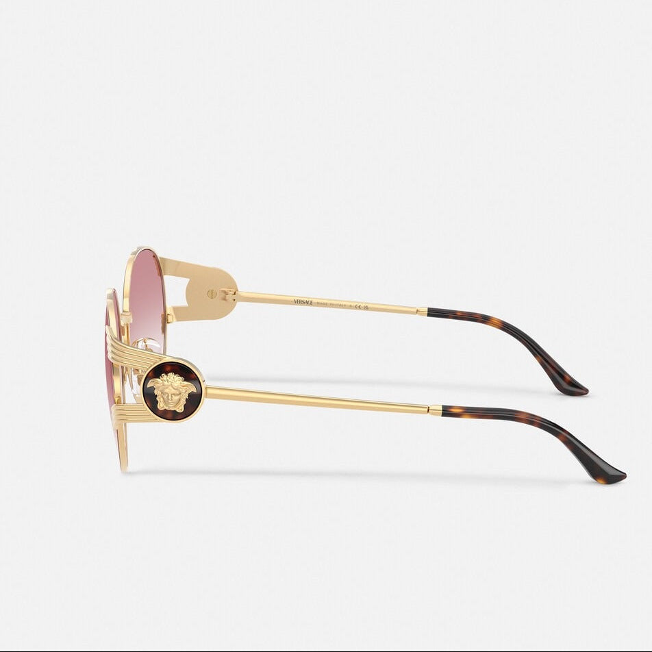 Versace Women Round Frame Shiny Gold Sunglasses