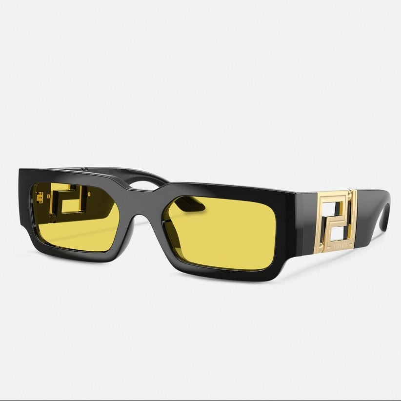 Versace Women Geometric Frame Shiny Black Sunglasses