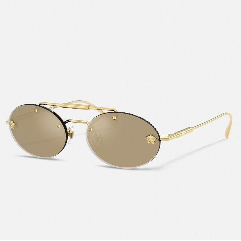 Versace Women Oval Frame Metallic Gold Sunglasses
