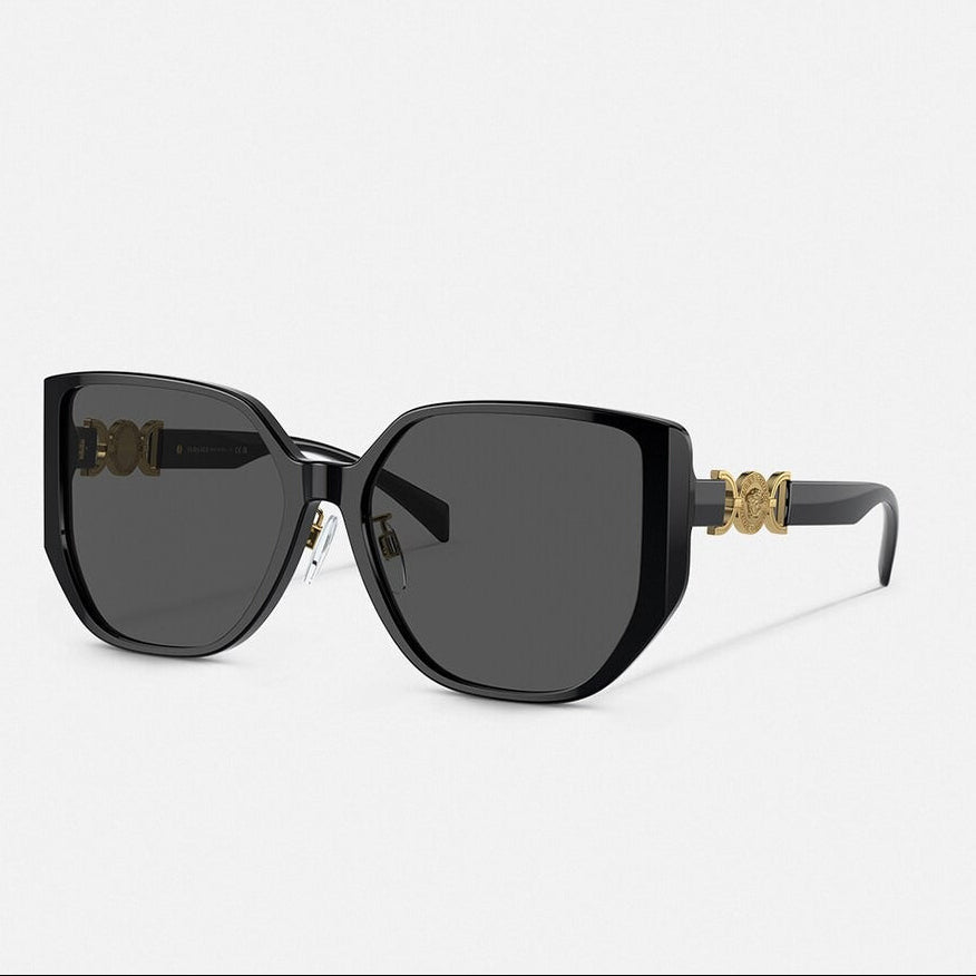 Versace Women Round Frame Shiny Black Sunglasses