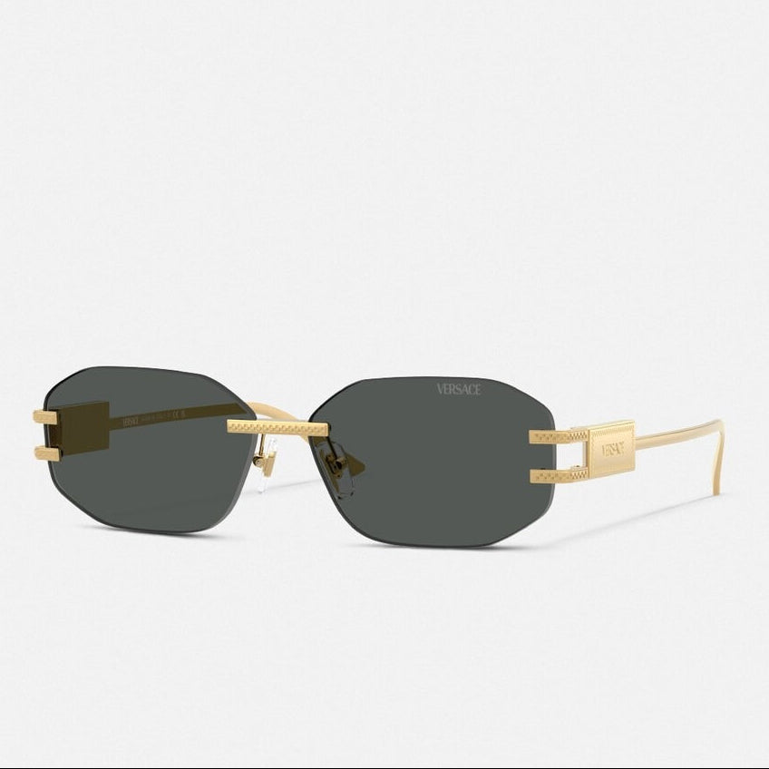 Versace Women Rimless Frame Metallic Gold Sunglasses