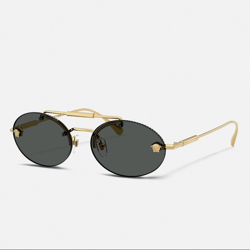 Versace Women Oval Frame Warm Gold Sunglasses