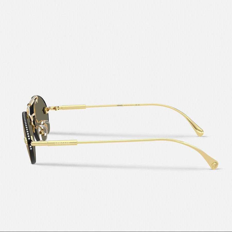 Versace Women Oval Frame Metallic Gold Sunglasses
