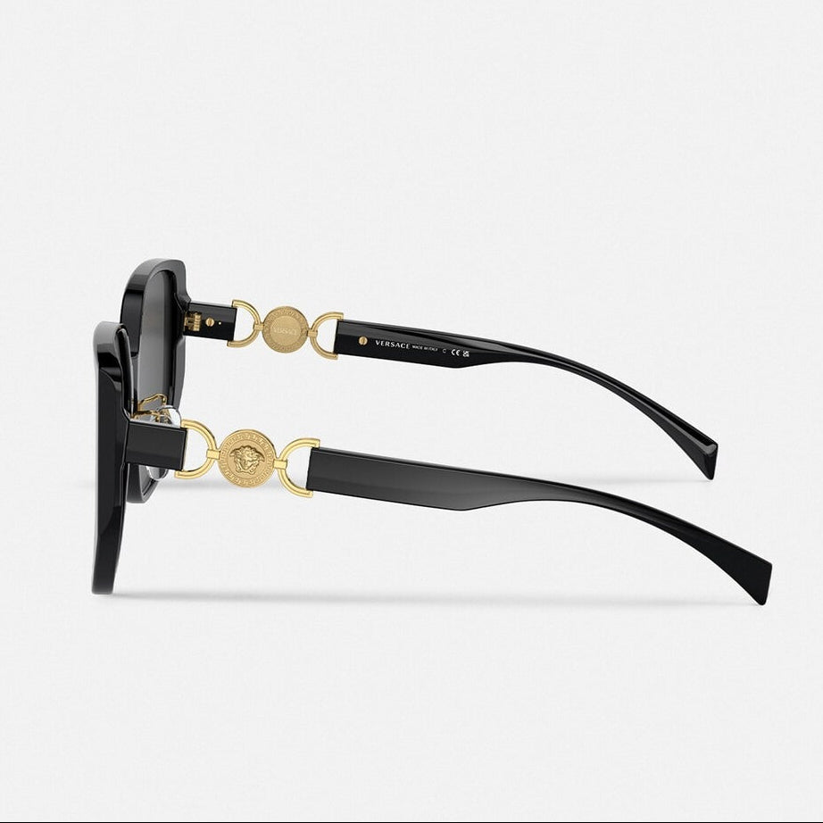 Versace Women Round Frame Shiny Black Sunglasses