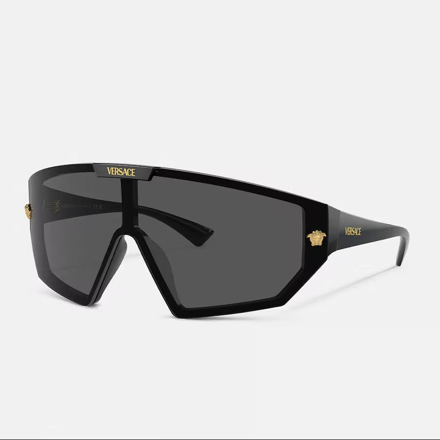Versace Women Mask Frame Shiny Black Sunglasses