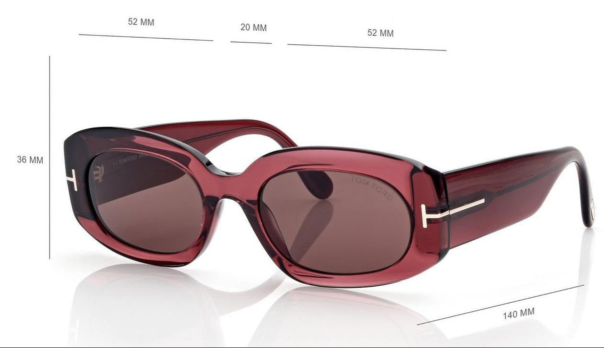 Tom Ford Women Rectangle Frame Shiny Bordeaux Sunglasses