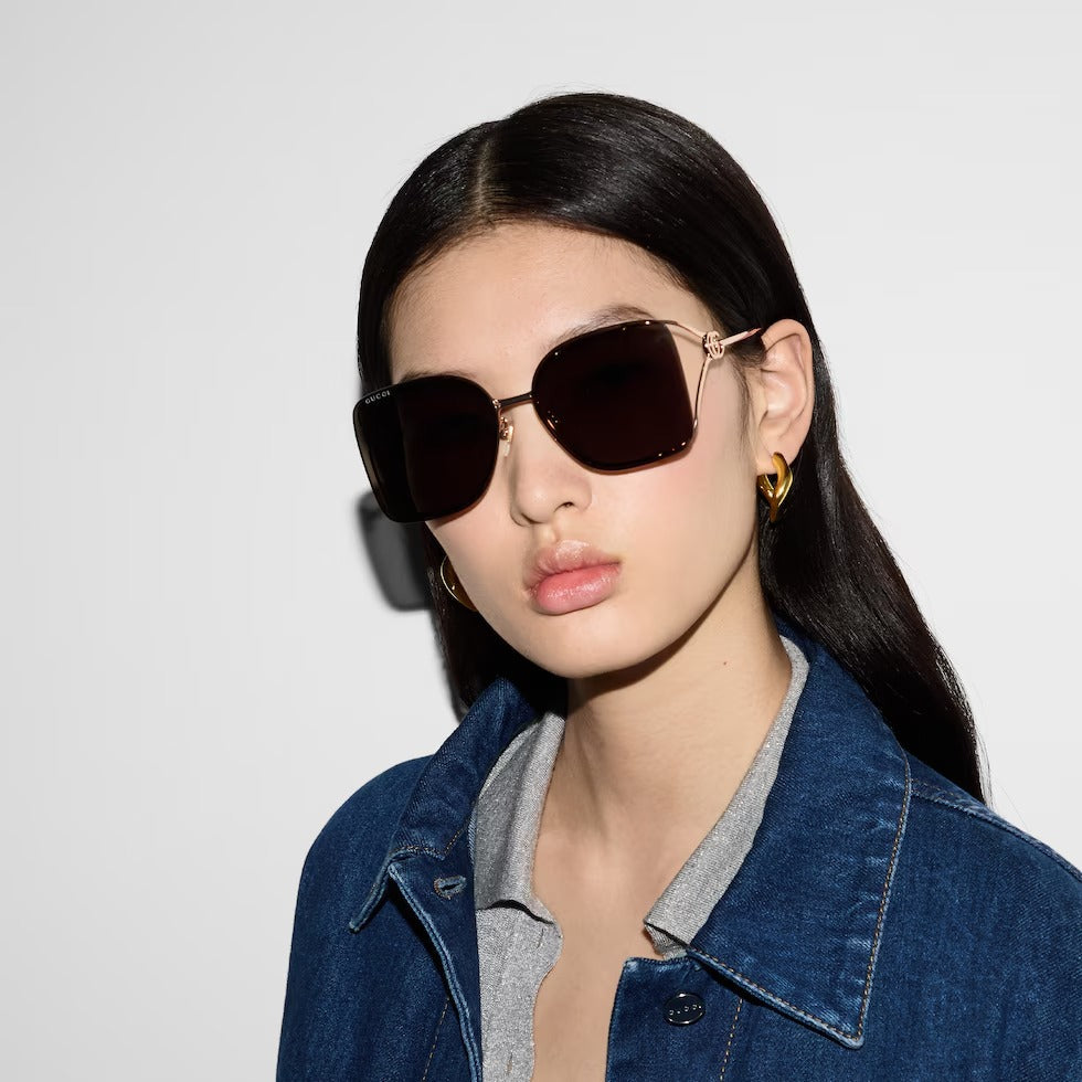 Gucci Women Square Frame Rose Gold Sunglasses
