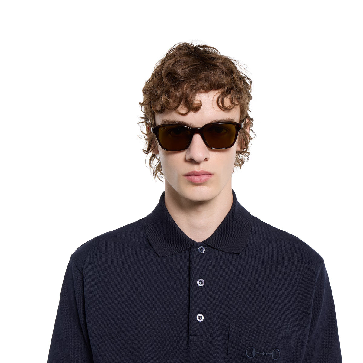 Gucci Men Square Acetate Frame Dark Brown Sunglasses