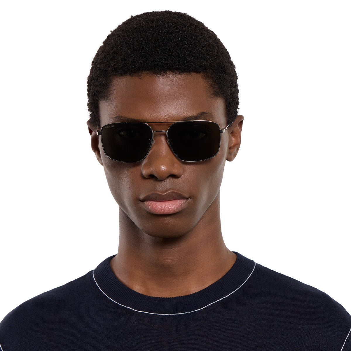 Gucci Men Specialized Fit Navigator Frame Silver Sunglasses