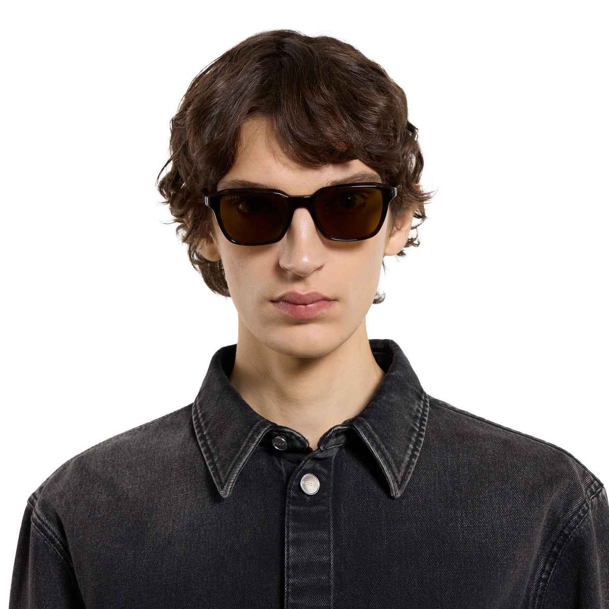Gucci Men Square Acetate Frame Shiny Black Sunglasses