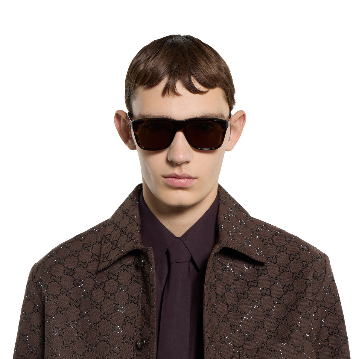 Gucci Men Square Acetate Frame Brown Sunglasses