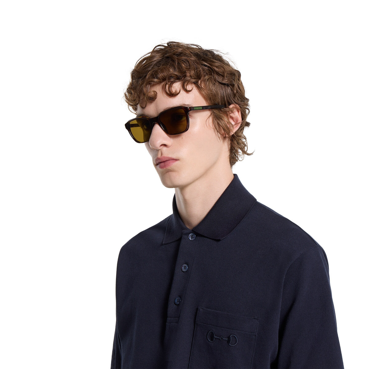 Gucci Men Square Acetate Frame Dark Brown Sunglasses