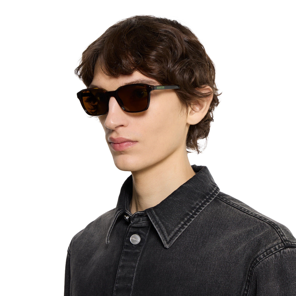 Gucci Men Square Acetate Frame Shiny Black Sunglasses