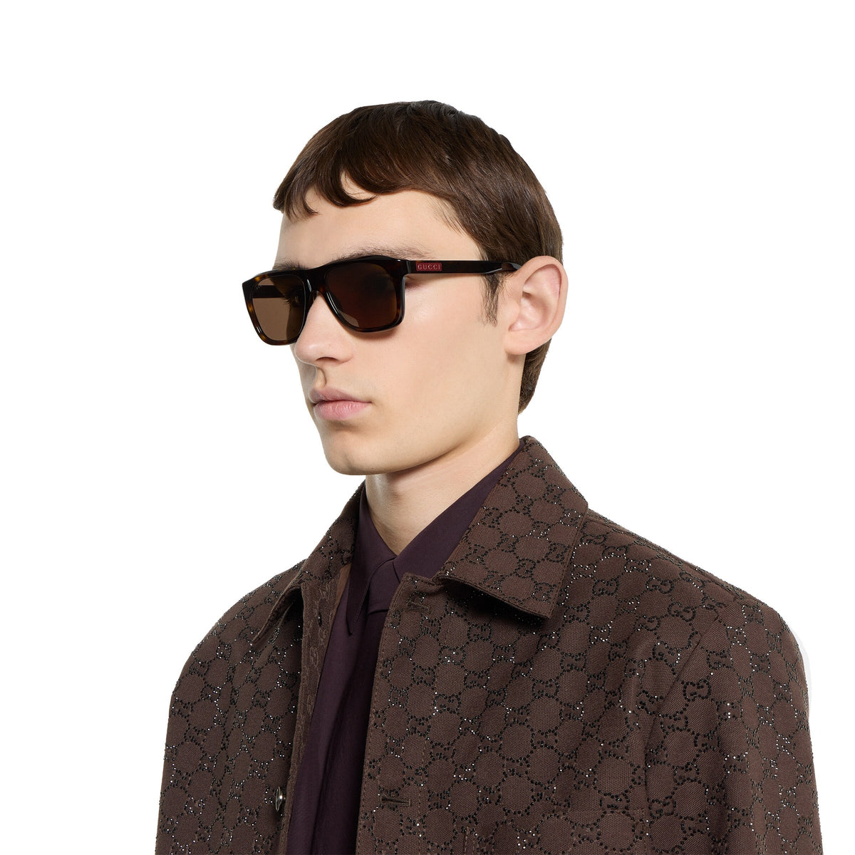 Gucci Men Square Acetate Frame Brown Sunglasses