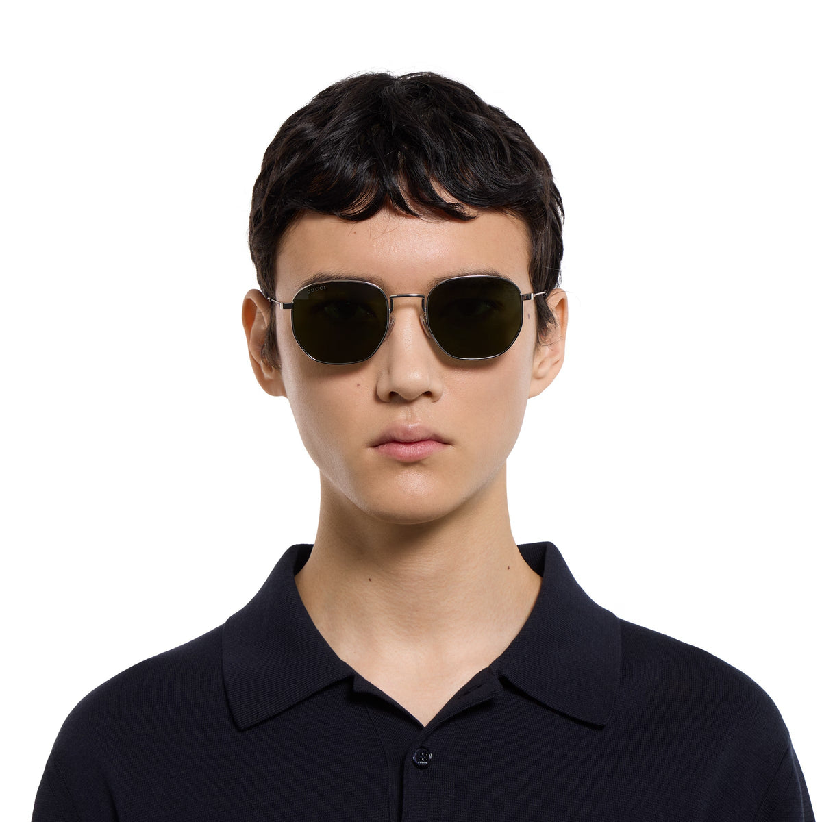 Gucci Men Round Frame Silver Sunglasses