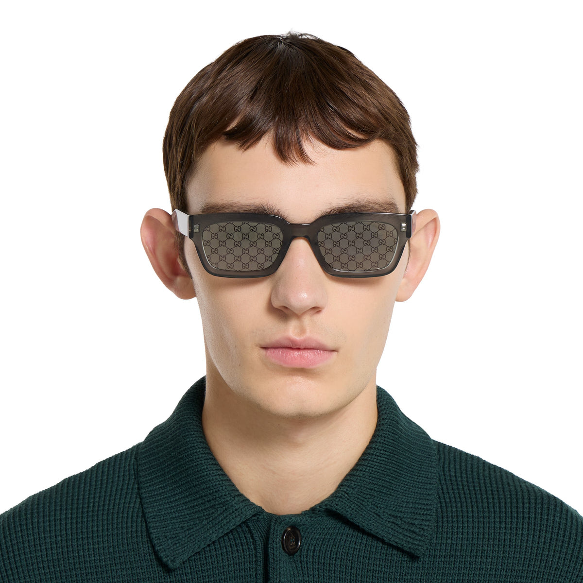 Gucci Men Rectangular Frame Transparent Sunglasses