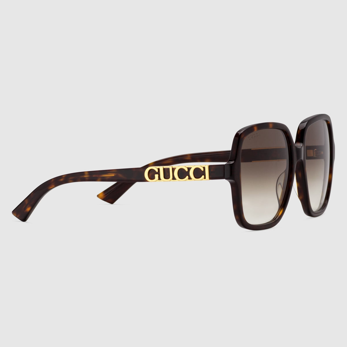 Gucci Women Rectangular Frame Dark Tortoiseshell Sunglasses
