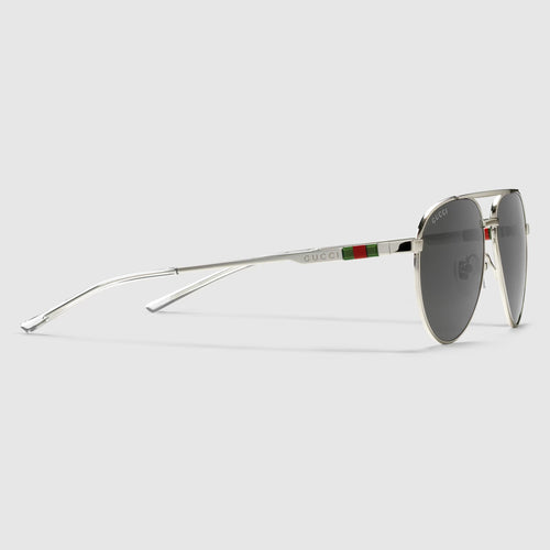 Gucci Women Aviator Frame Silver Sunglasses