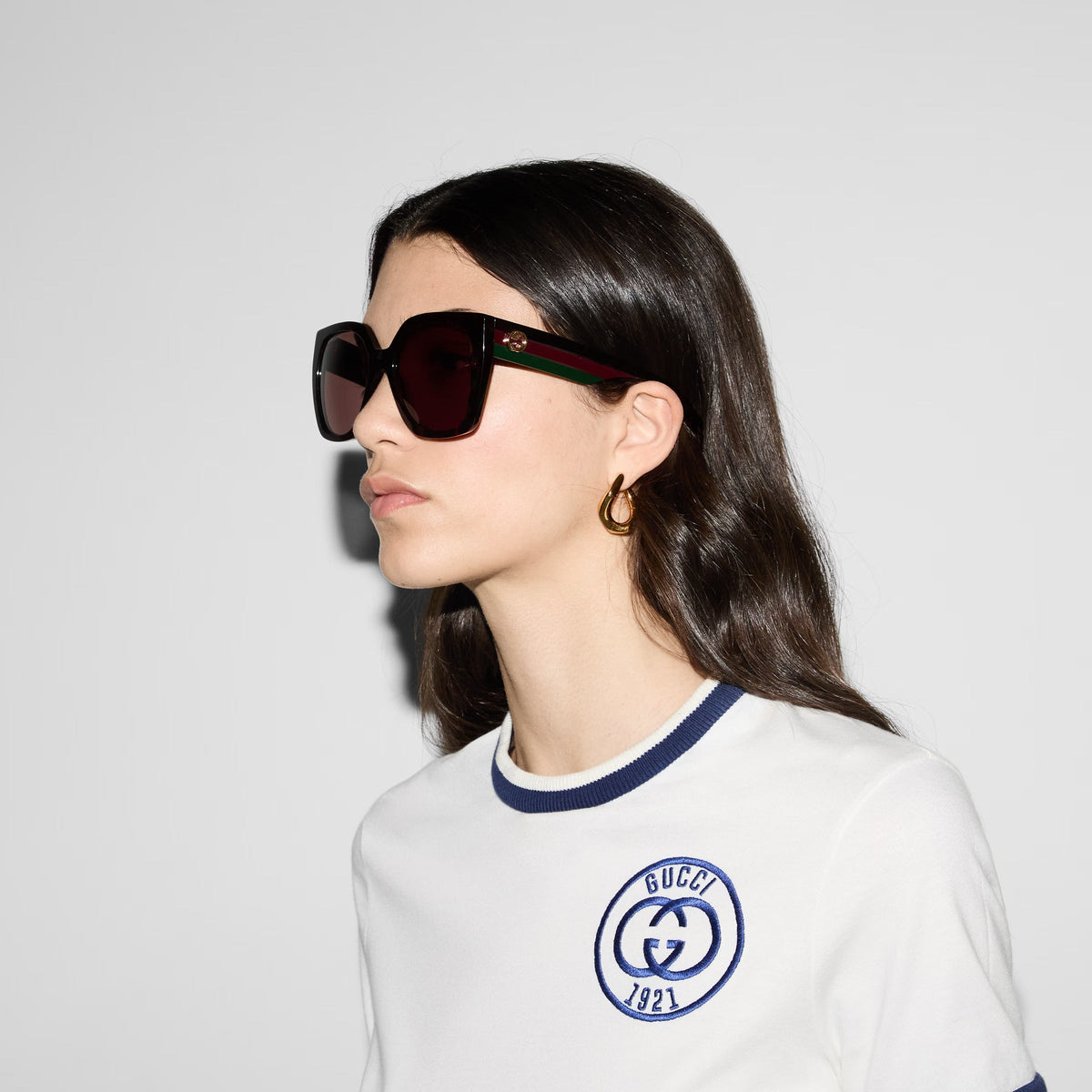 Gucci Women Square Frame Brown Sunglasses