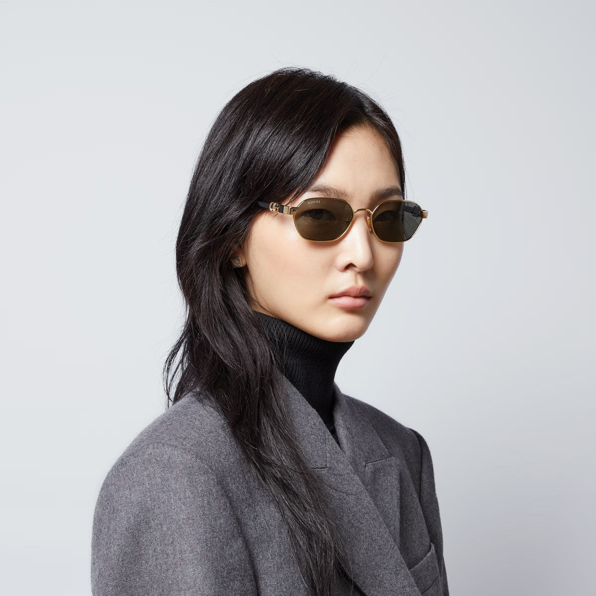 Gucci Women Round Frame Shine Gold  Sunglasses