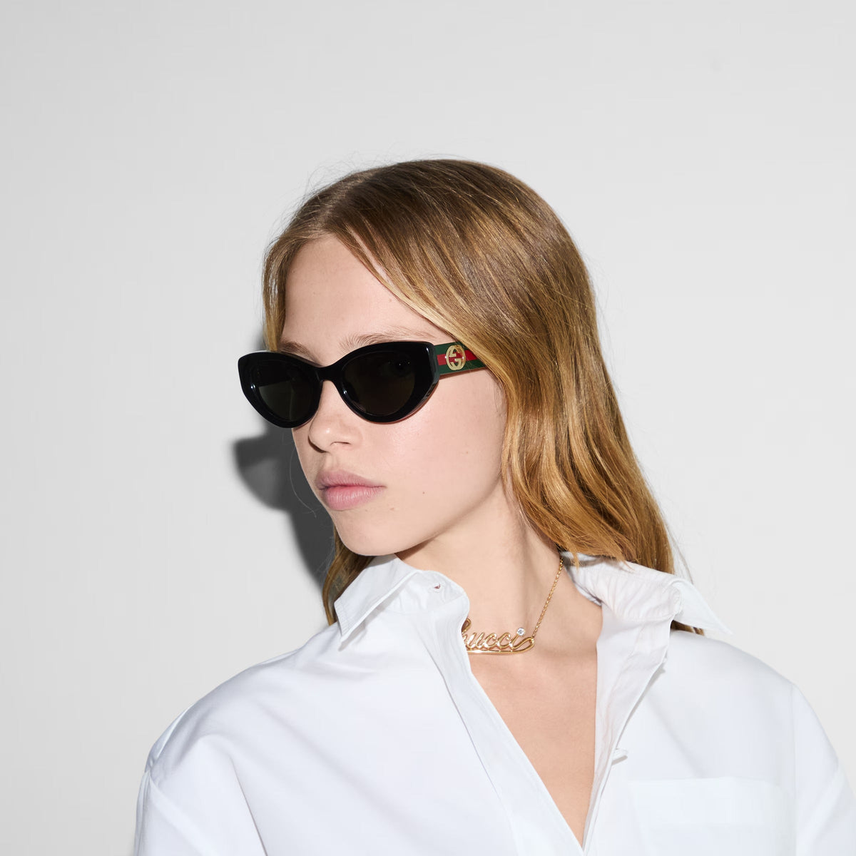 Gucci Women Cat Eye Frame Ink Black Sunglasses